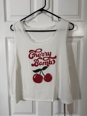ROMWE White Tank Top with Red Cherry Graphic, 4XL, NWT